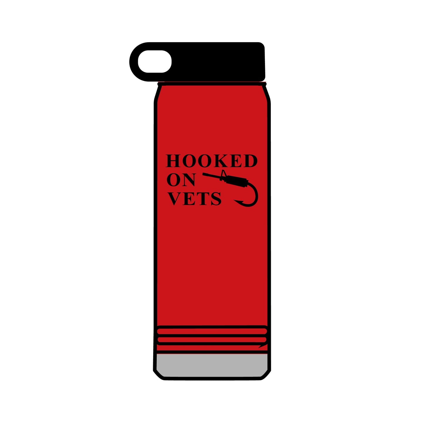 32oz Water Bottle — "Hooked on Vets" Fishing Hook Design