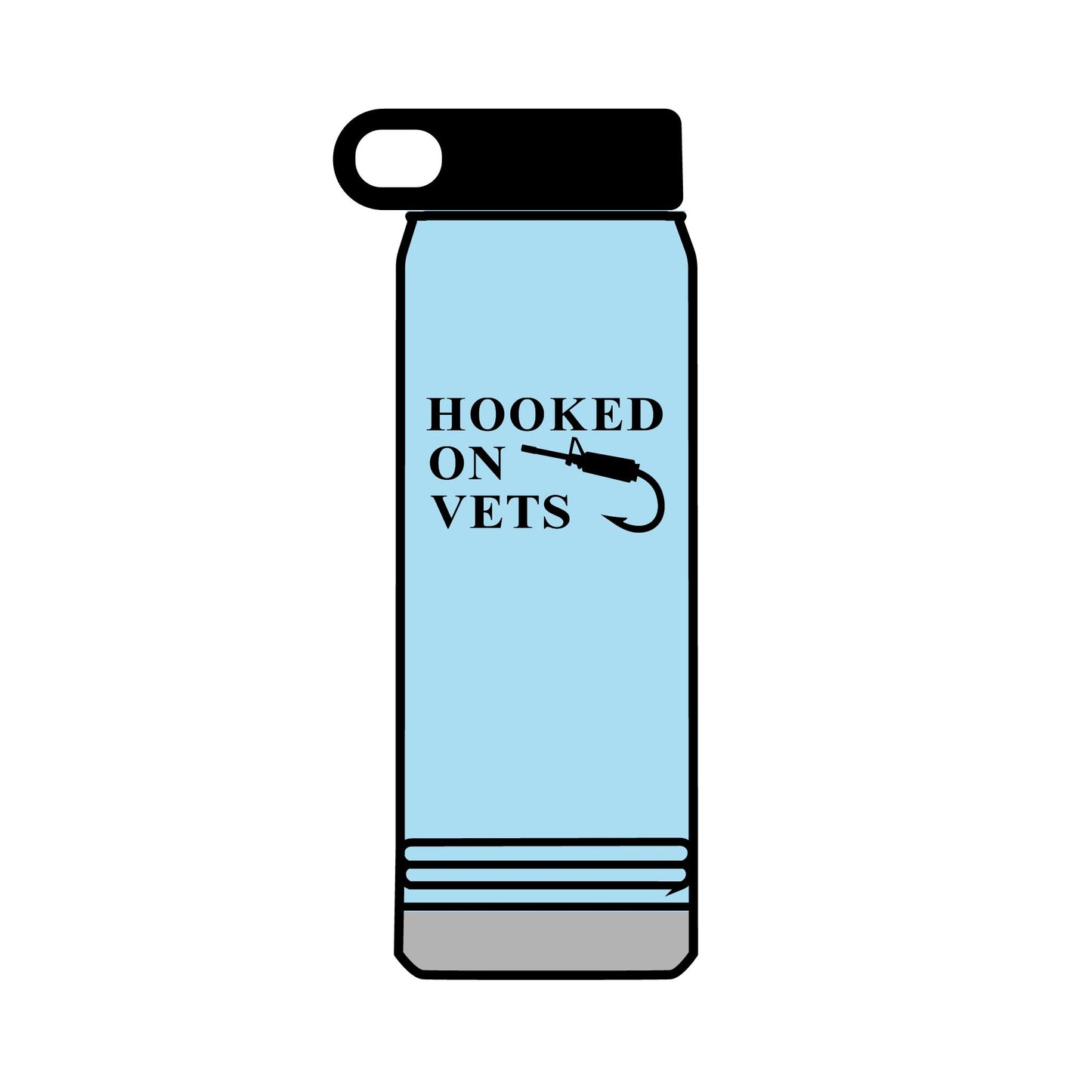 32oz Water Bottle — "Hooked on Vets" Fishing Hook Design