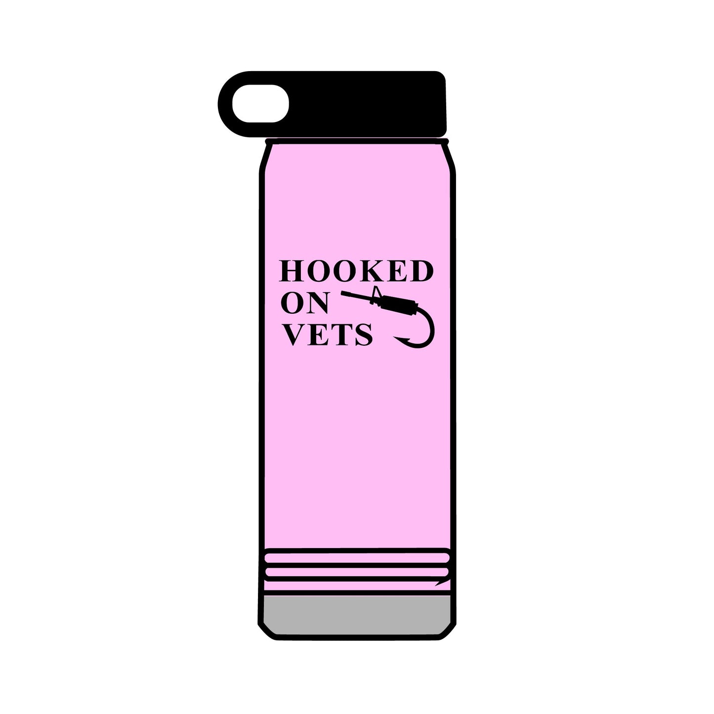 32oz Water Bottle — "Hooked on Vets" Fishing Hook Design