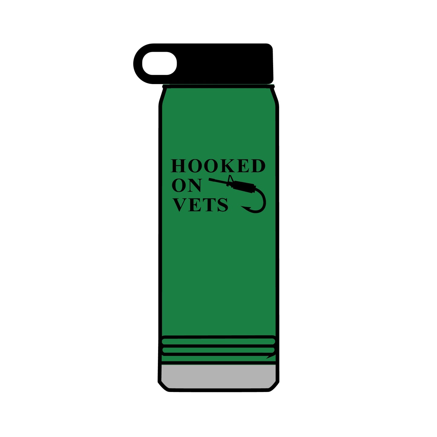 32oz Water Bottle — "Hooked on Vets" Fishing Hook Design