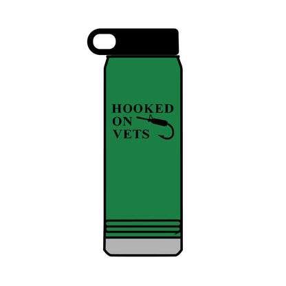 32oz Water Bottle — "Hooked on Vets" Fishing Hook Design