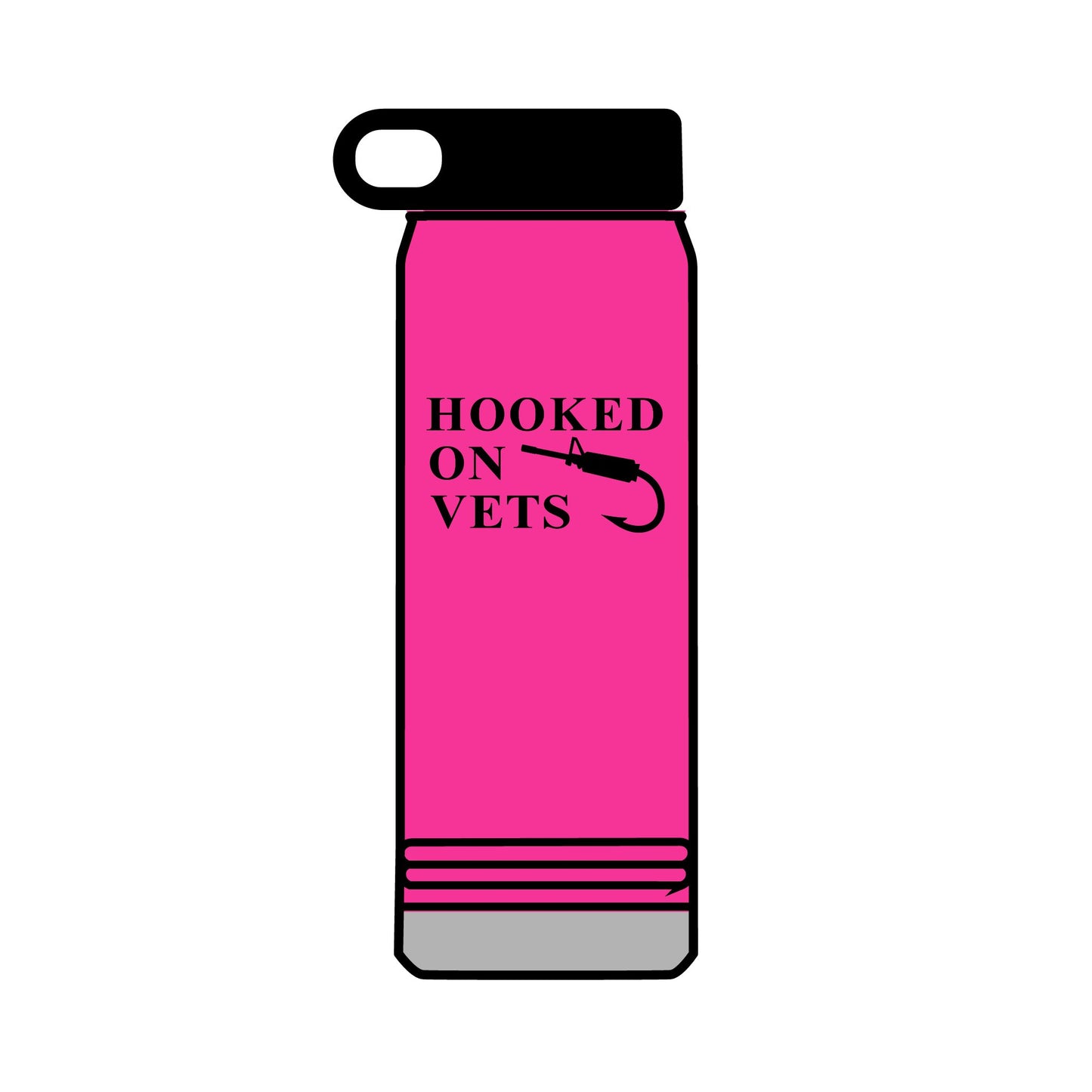 32oz Water Bottle — "Hooked on Vets" Fishing Hook Design