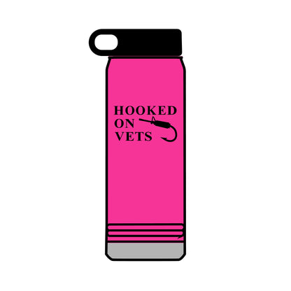 32oz Water Bottle — "Hooked on Vets" Fishing Hook Design