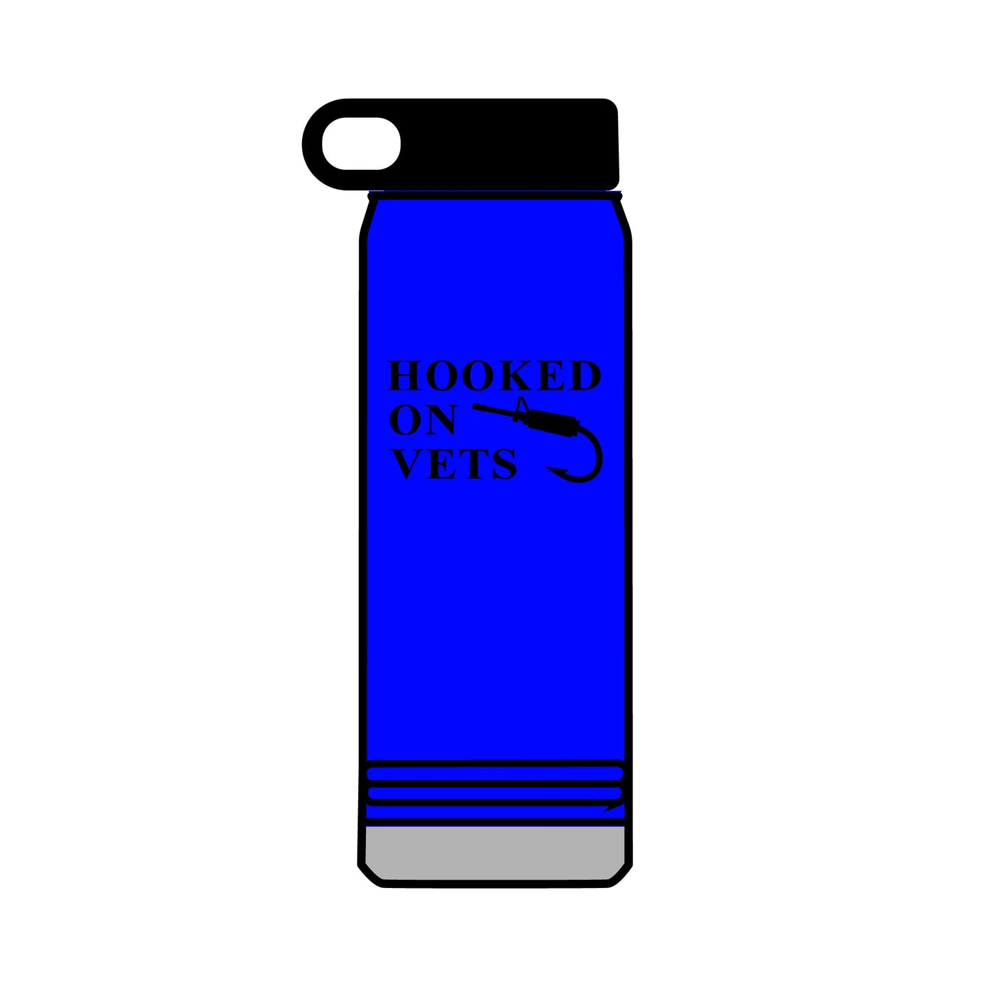 32oz Water Bottle — "Hooked on Vets" Fishing Hook Design