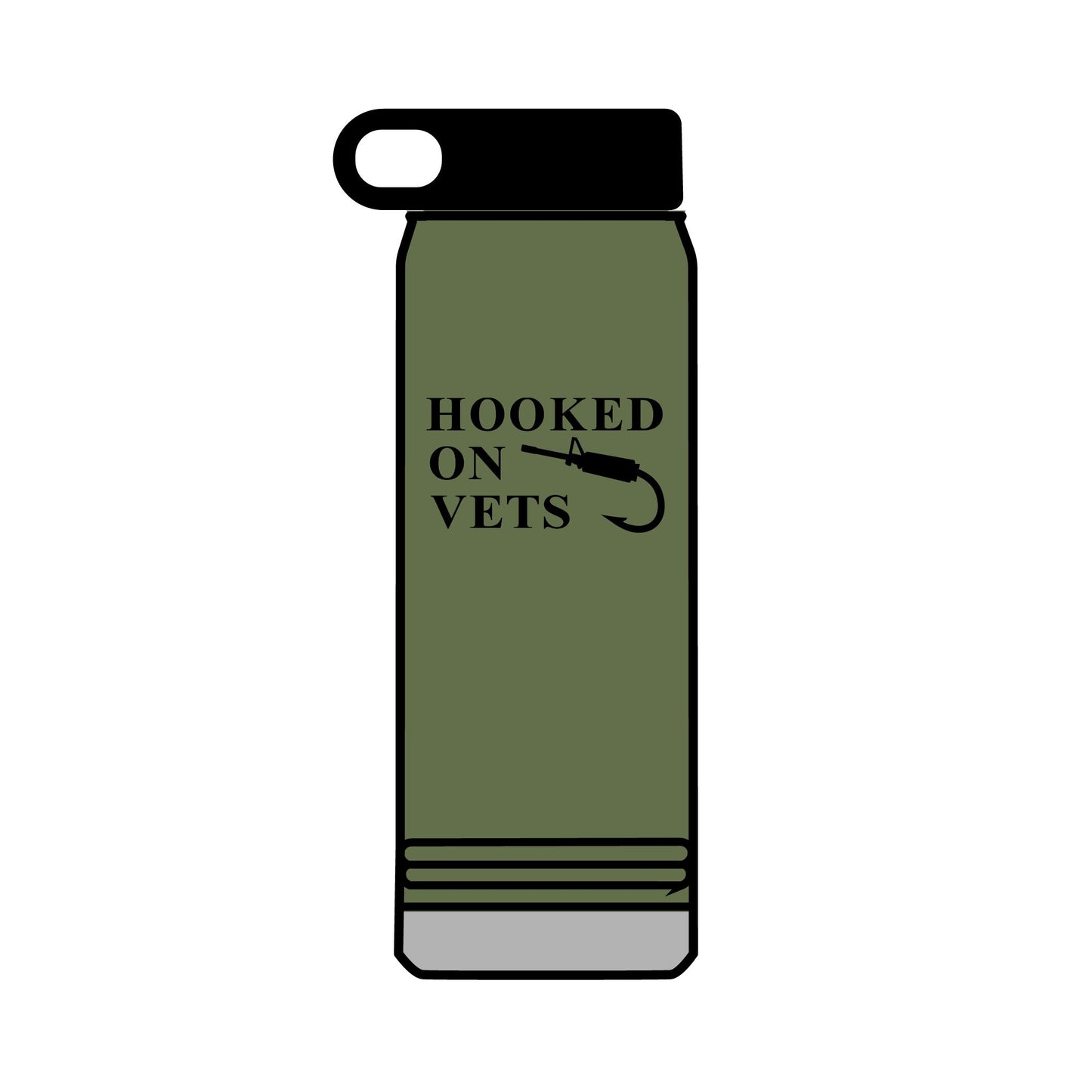 32oz Water Bottle — "Hooked on Vets" Fishing Hook Design