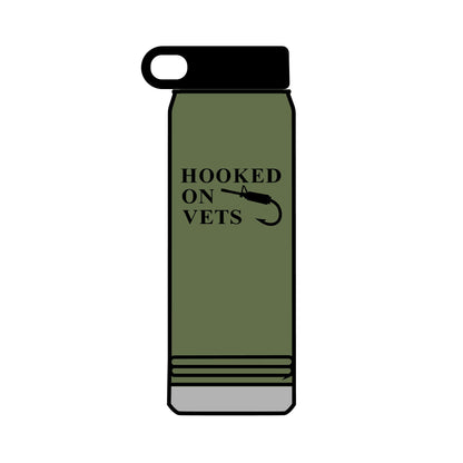 32oz Water Bottle — "Hooked on Vets" Fishing Hook Design