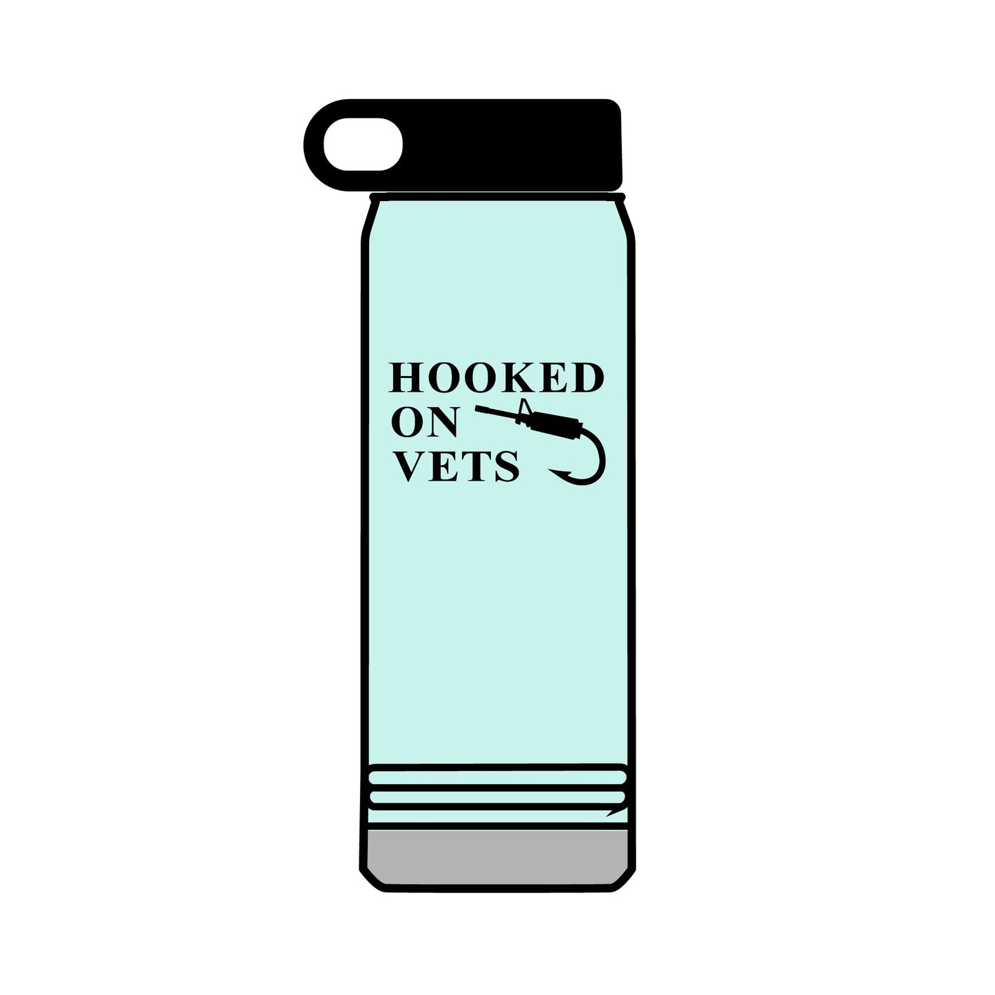 32oz Water Bottle — "Hooked on Vets" Fishing Hook Design