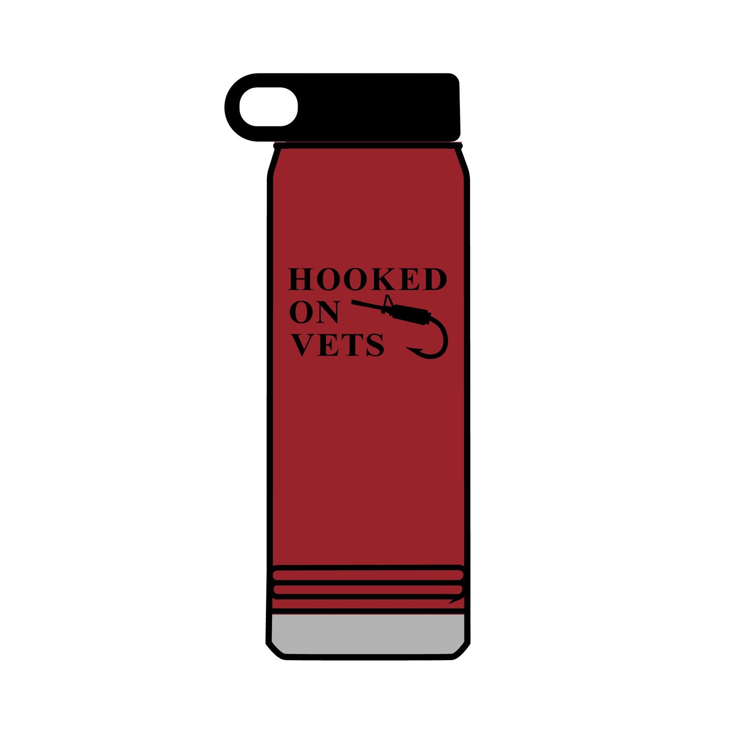32oz Water Bottle — "Hooked on Vets" Fishing Hook Design