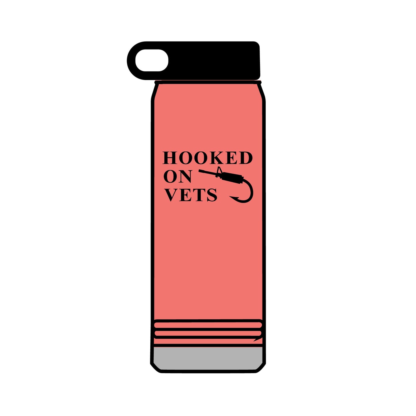 32oz Water Bottle — "Hooked on Vets" Fishing Hook Design